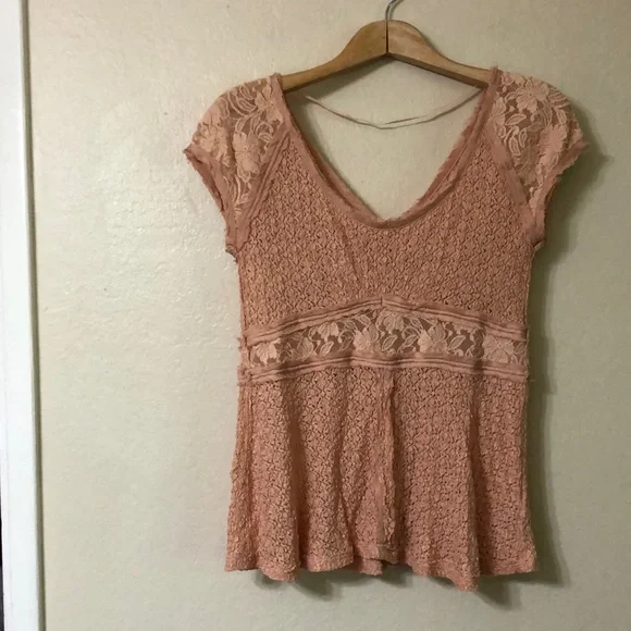 Free People Besties Lace Peplum Peach Top - Picture 6 of 9